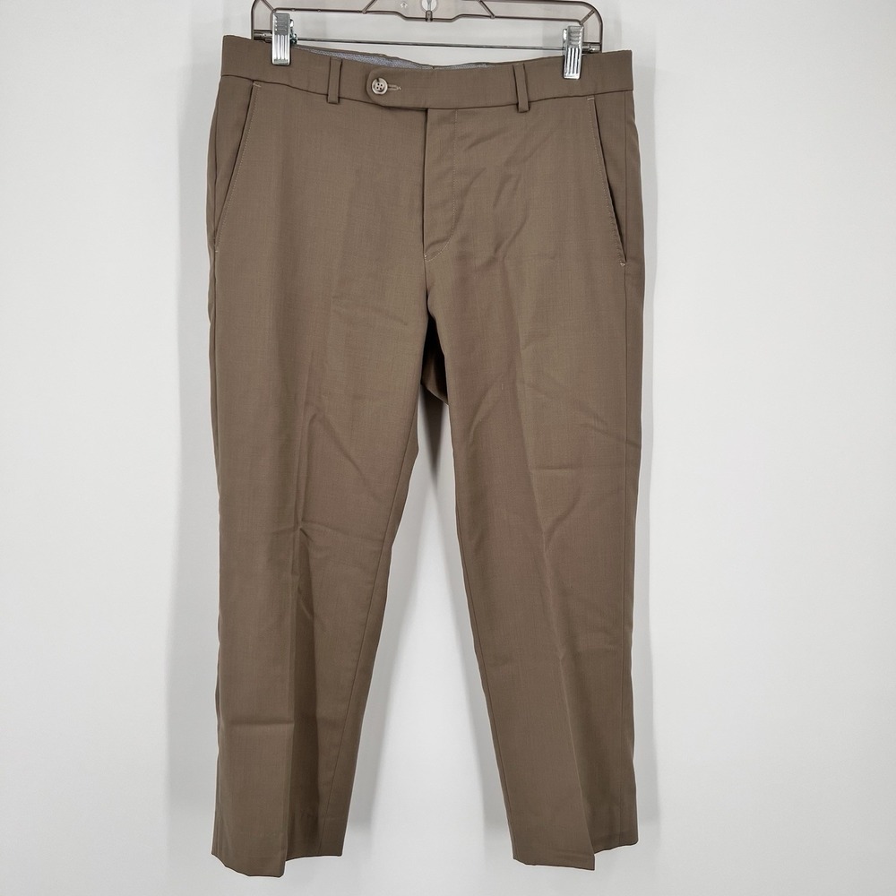 BALLIN‎ Dress Pants Mens 34x25 (Tag 32) Tan Super 120s Wool Comfort EZE Flat
